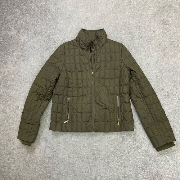 J. Crew Womens Full Zip Quilted Down Puffer Jacket Olive Green Medium Barn Coat - Picture 1 of 5
